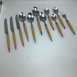 Disney Parks Ink & Paint Flatware 11 Piece Wood like Handles Colorful Paint Ends